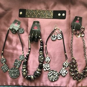 Paparazzi Bundle 2 animal print, 1 gunmetal, 1 chunky black and silver &bracelet